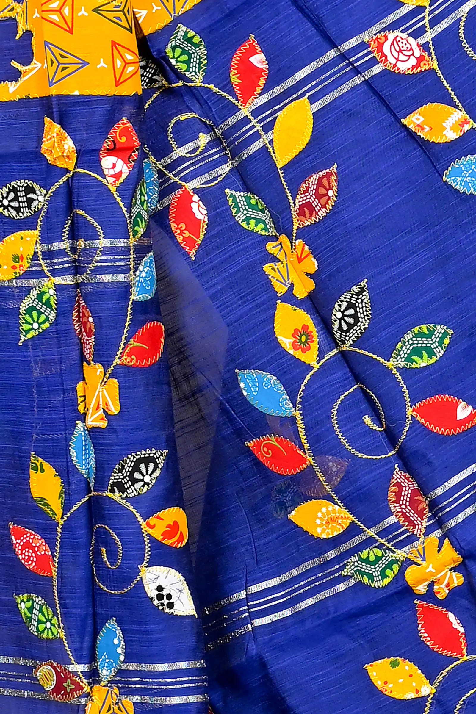 Blue Cotton Blended Parik Applique Saree (332)